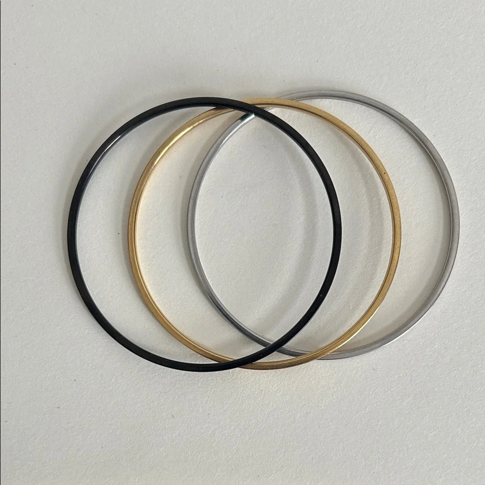 Women's Gold, Silver, and Black Bangle Set of 3